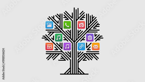 Tree with app icon squares as leaves - for digital ecosystem branding