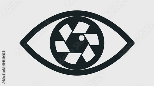 Bold eye mark with camera iris mechanism - for vision tech concept graphic