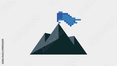 Bold mountain summit with pixel banner - for challenge completion graphic