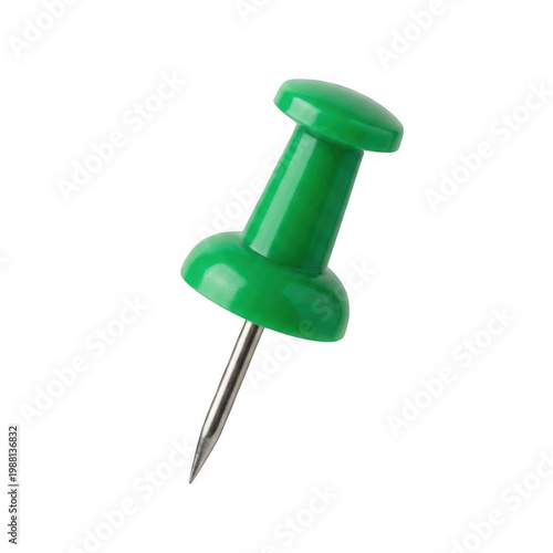 Green push pin isolated on transparent background office and school supply