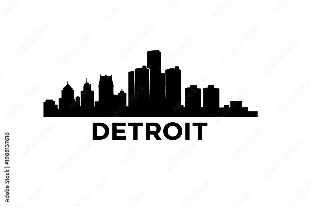Fototapeta premium Detroit Skyline Silhouette in Minimalist 2D Flat Vector Style with Modern Urban Architecture
