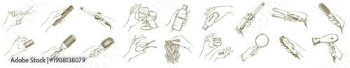 Hand Drawn Professional Hair Salon Tools and Stylist Equipment Set