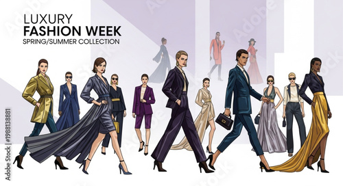 Diverse models showcasing high fashion at a runway event.