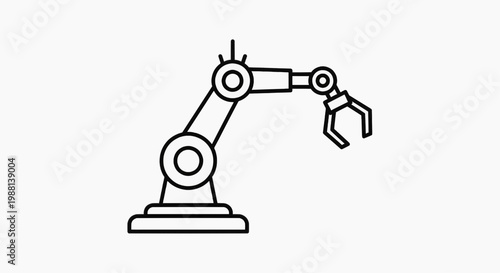 A robotic arm extends to grasp an object in an industrial setting with technology and machinery.