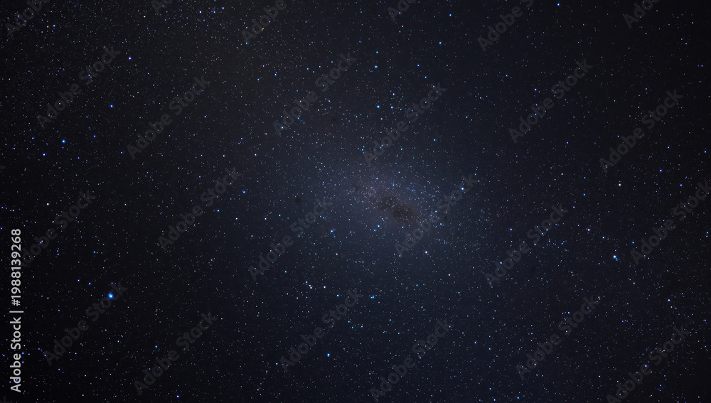 Fototapeta premium Star filled deep space with distant galaxy and soft glowing nebulae, serene night sky