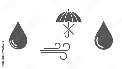 Dark gray water drops wind and umbrella white rain liquid