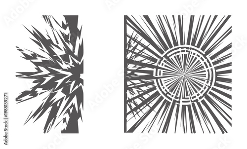 Dark grey abstract geometric explosion radiating from center and sharp jagged shards