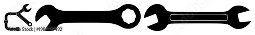 Plumbing wrench set with solid black icon and white background featuring plumbing, tools, icons with vector and line art