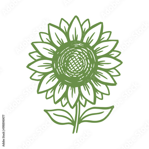 Sunflower Hand Drawn Line Art Illustration, Minimalist Floral Vector Icon on White Background