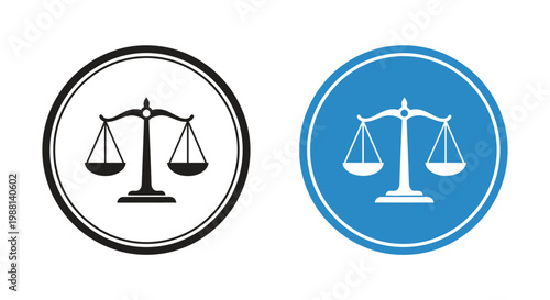 Two circular icons featuring balance scale symbols representing justice and legal concepts for professional web design projects