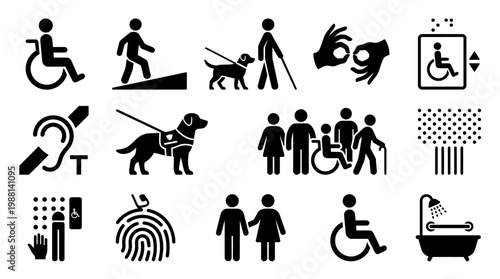 Black icons of people with disabilities.