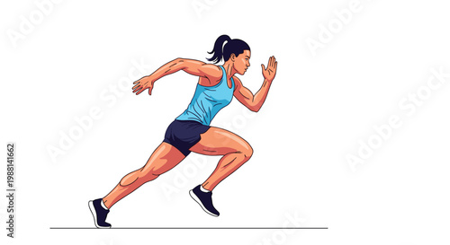 Athletic woman in sports gear captured mid-sprint during a track and field event, illustrating speed and determination in competition.