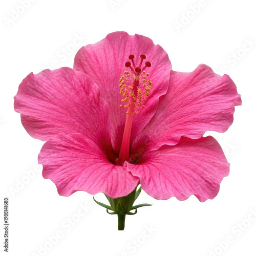 Vibrant pink hibiscus flower isolated on transparent background detailed floral beauty