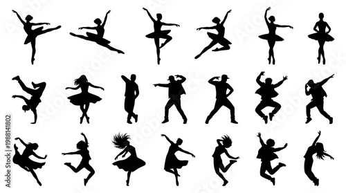 Silhouettes of dancers in various poses.