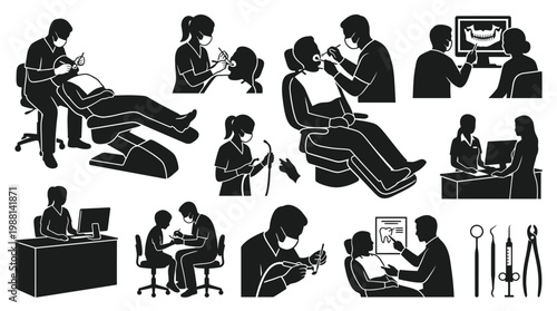 Dentist and patient in clinic.