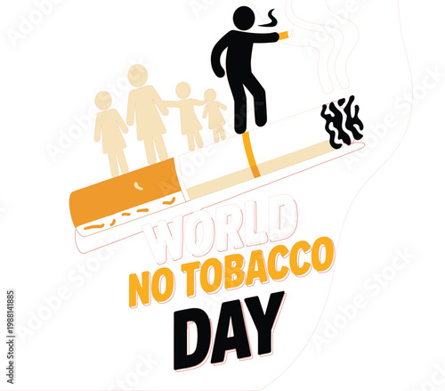 : World No Tobacco Day awareness poster with burning cigarette turning into skull for smoking cessation and lethal health risk advocacy vector