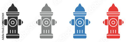 Fire hydrant safety vector icon set, clean editable stroke illustration pack featuring hydrant symbols, water flow, and fire emergency equipment icons for hazard prevention
