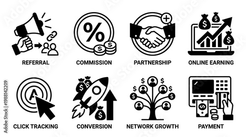 Business icons for online earning growth.