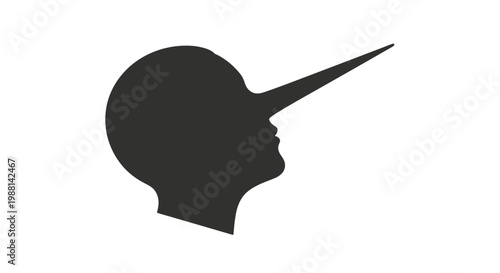 Silhouette of a human head with a very long nose representing the concept of telling a lie