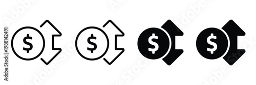 Dollar cost rise and fall icon set modern vector illustration profit loss finance increase decrease money symbols isolated on white background