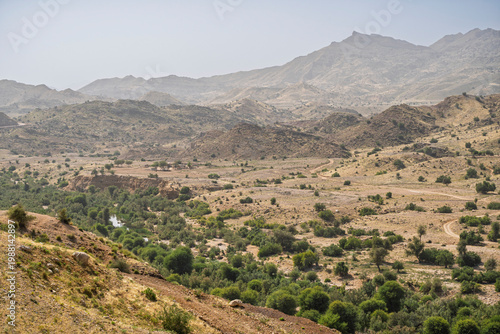 Scenic rural landscape view inside ramparts of ancient Ranikot fort known as the great wall of Sindh, Jamshoro, Sindh, Pakistan