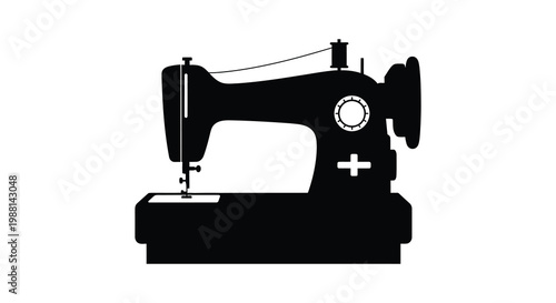 Vintage sewing machine depicted in a striking black silhouette high quality