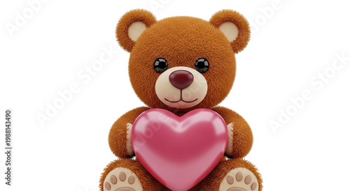 Fluffy Teddy Bear Holding a Pink Heart