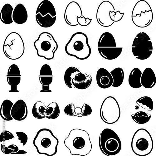 Collection of various egg icons in different states and styles