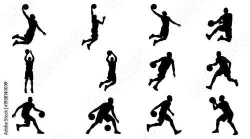 Silhouettes of athletes playing sports.