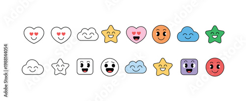 Doodle emoji face icon set modern vector illustration sketch style emotion faces reaction icons smile sad angry happy symbols isolated on white background