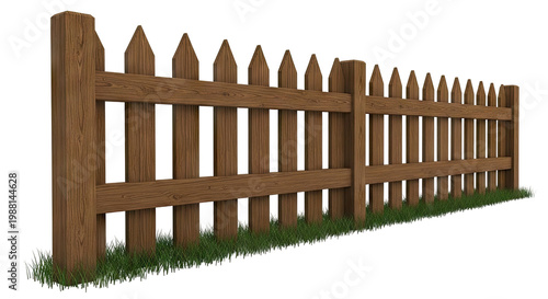 Wooden Picket Fence with Grass