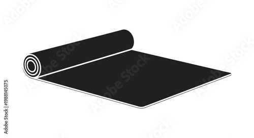 A black rolled rug partially unrolled presented as a stark silhouette