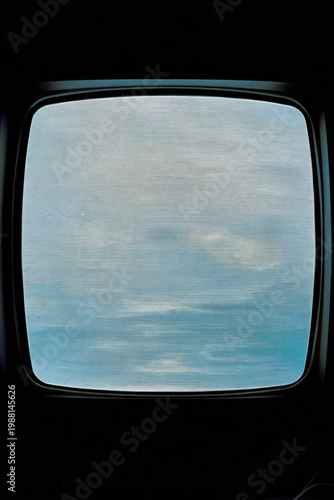 Vintage television screen displaying serene sky scene in retro aesthetic