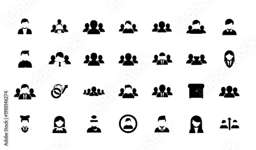 A collection of black silhouette icons representing people and teamwork