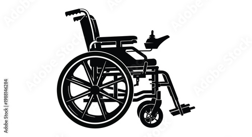Black silhouette of a motorized wheelchair side view isolated on a white background silhouette