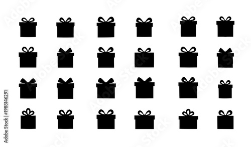 A set of black gift box icons on a white background