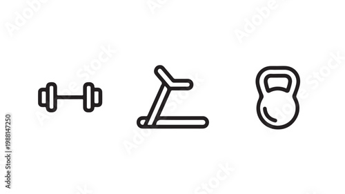 Gym Fitness Icons Vector Pack, Weight Lifting Dumbbell and Treadmill Symbols for Bodybuilding and Workout Apps