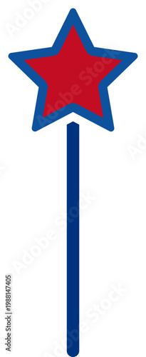 Patriotic Star Party Wand  Clipart.
American  4th of July  Star Wand Flat Vector Illustration.
USA Star Wand.
Red White Blue Party Stick.
Transparent background.