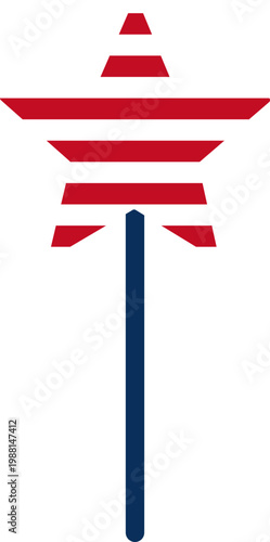 Patriotic Star Party Wand  Clipart.
American  4th of July  Star Wand Flat Vector Illustration.
USA Star Wand.
Red White Blue Party Stick.
Transparent background.