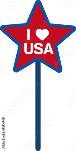 Patriotic Star Party Wand  Clipart.
American  4th of July  Star Wand Flat Vector Illustration.
USA Star Wand.
Red White Blue Party Stick.
Transparent background.