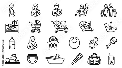 Baby care and parenting icons set.