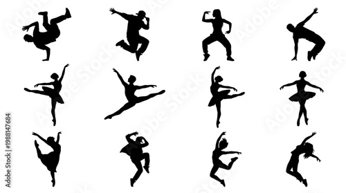 Silhouettes of dancers in various poses.