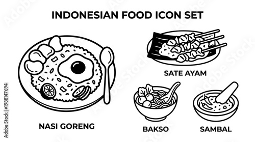 Indonesian Food Icon Set Illustration.