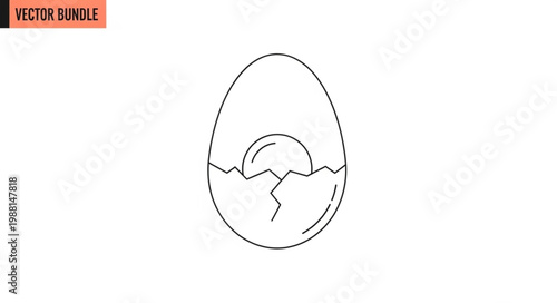 Simple Line Drawing of a Cracked Egg with Yolk Visible.