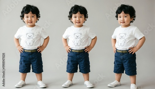 Multiple studio portraits of an adorable toddler boy with a confident pose