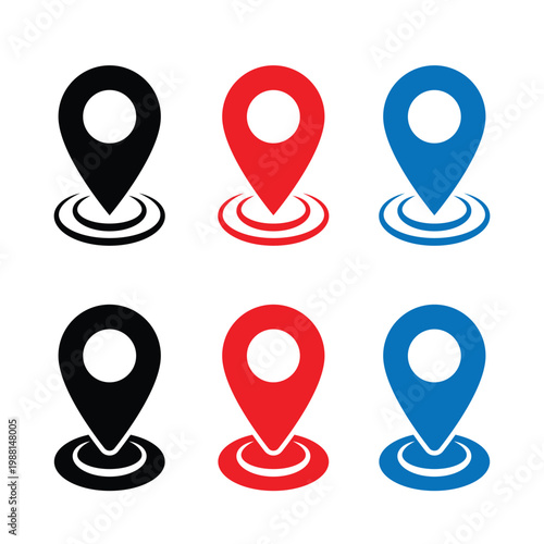 Map pin icon set. collection of 6 map pin icons in various colors and line styles for navigation pin location icon vector illustration pin location icon vector illustration.