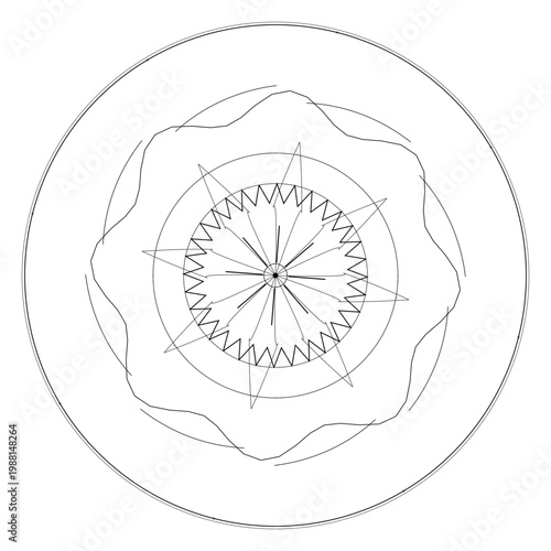 Geometric Circular Mandala with Waves and Star Patterns