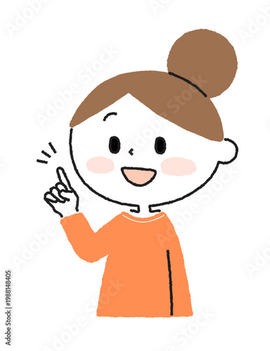 指を立ててポイントを説明するカジュアルな女性