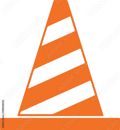 Construction cone icon, minimal flat vector, orange and white stripes, clean edges