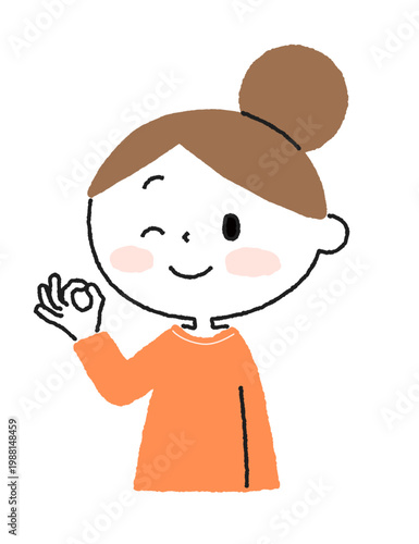 OKサインを出してウインクするカジュアルな女性